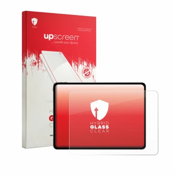 Face avant d’un emballage produit avec le logo de la marque upscreen. À côté, l’appareil OnePlus Pad 4 est représenté avec la 