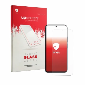 Face avant d’un emballage produit avec le logo de la marque upscreen. À côté, l’appareil realme 16T 5G est représenté avec la 