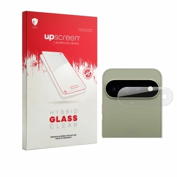Face avant d’un emballage produit avec le logo de la marque upscreen. À côté, l’appareil Google Pixel 11 Pro XL (Caméra UNIQUE