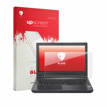 Face avant d’un emballage produit avec le logo de la marque upscreen. À côté, l’appareil Fujitsu Celsius H780 est représenté a