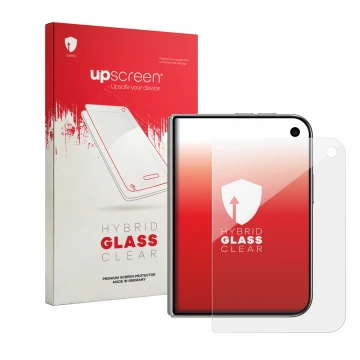 Face avant d’un emballage produit avec le logo de la marque upscreen. À côté, l’appareil Apple iPhone Duo est représenté avec 