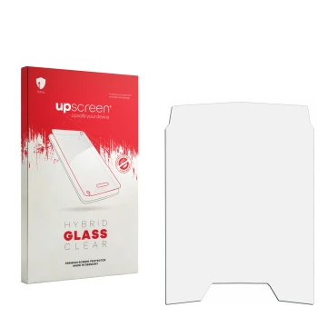Face avant d’un emballage produit avec le logo de la marque upscreen. À côté se trouve la protection d’écran correspondante.