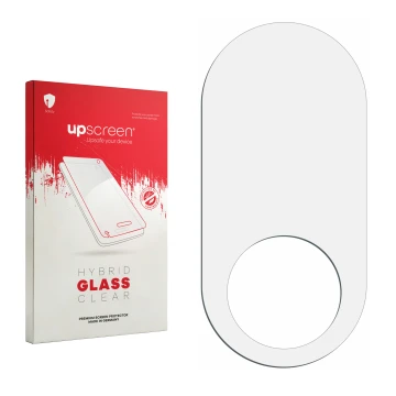 Face avant d’un emballage produit avec le logo de la marque upscreen. À côté se trouve la protection d’écran correspondante.