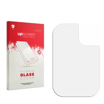 Face avant d’un emballage produit avec le logo de la marque upscreen. À côté se trouve la protection d’écran correspondante.