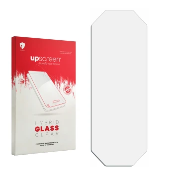 Face avant d’un emballage produit avec le logo de la marque upscreen. À côté se trouve la protection d’écran correspondante.