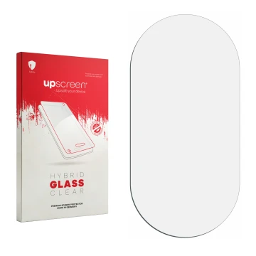 Face avant d’un emballage produit avec le logo de la marque upscreen. À côté se trouve la protection d’écran correspondante.