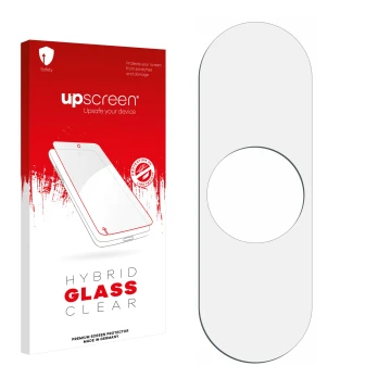 Face avant d’un emballage produit avec le logo de la marque upscreen. À côté se trouve la protection d’écran correspondante.