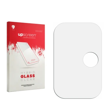 Face avant d’un emballage produit avec le logo de la marque upscreen. À côté se trouve la protection d’écran correspondante.
