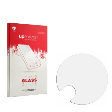 Face avant d’un emballage produit avec le logo de la marque upscreen. À côté se trouve la protection d’écran correspondante.