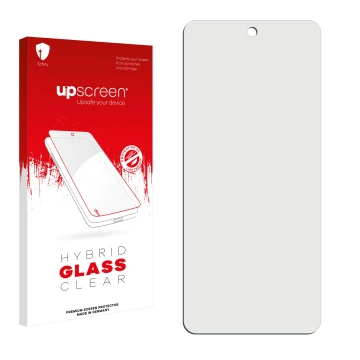 Face avant d’un emballage produit avec le logo de la marque upscreen. À côté se trouve la protection d’écran correspondante.