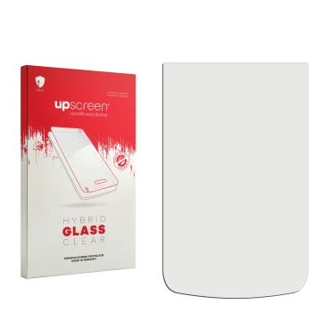 Face avant d’un emballage produit avec le logo de la marque upscreen. À côté se trouve la protection d’écran correspondante.