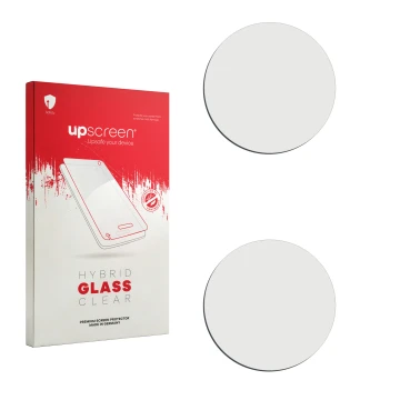 Face avant d’un emballage produit avec le logo de la marque upscreen. À côté se trouve la protection d’écran correspondante.