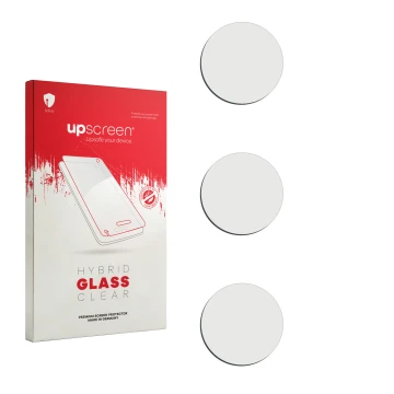 Face avant d’un emballage produit avec le logo de la marque upscreen. À côté se trouve la protection d’écran correspondante.