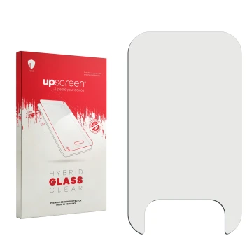 Face avant d’un emballage produit avec le logo de la marque upscreen. À côté se trouve la protection d’écran correspondante.