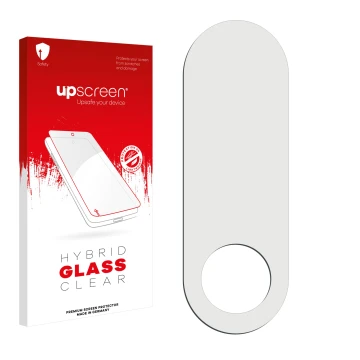 Face avant d’un emballage produit avec le logo de la marque upscreen. À côté se trouve la protection d’écran correspondante.