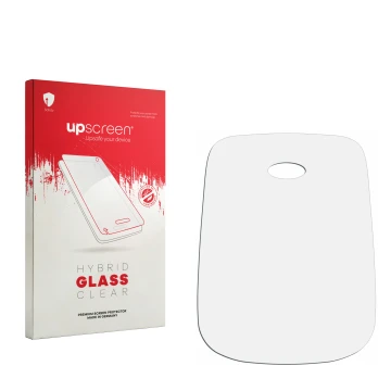 Face avant d’un emballage produit avec le logo de la marque upscreen. À côté se trouve la protection d’écran correspondante.