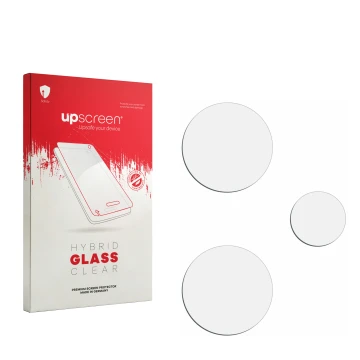 Face avant d’un emballage produit avec le logo de la marque upscreen. À côté se trouve la protection d’écran correspondante.