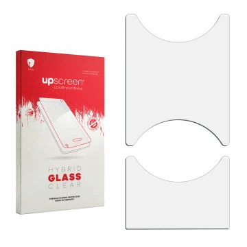 Face avant d’un emballage produit avec le logo de la marque upscreen. À côté se trouve la protection d’écran correspondante.