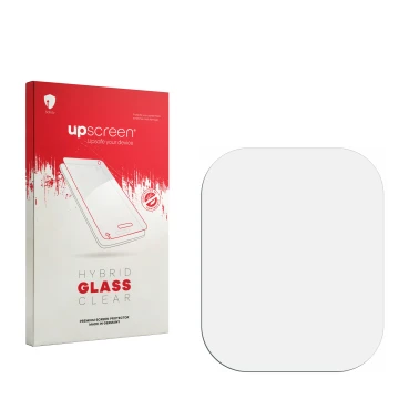 Face avant d’un emballage produit avec le logo de la marque upscreen. À côté se trouve la protection d’écran correspondante.