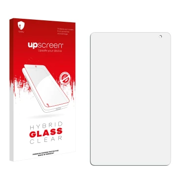 Face avant d’un emballage produit avec le logo de la marque upscreen. À côté se trouve la protection d’écran correspondante.