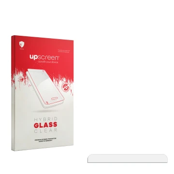 Face avant d’un emballage produit avec le logo de la marque upscreen. À côté se trouve la protection d’écran correspondante.