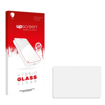 Face avant d’un emballage produit avec le logo de la marque upscreen. À côté se trouve la protection d’écran correspondante.