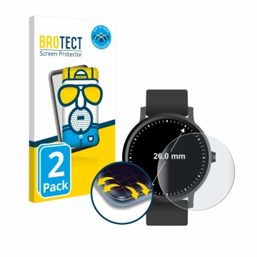 Face avant d’un emballage produit avec le logo de la marque BROTECT. À côté, l’appareil Montres (Circulaire, ø: 26 mm) est rep