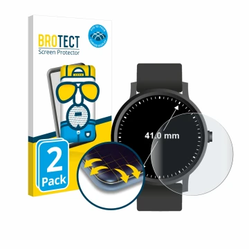 Face avant d’un emballage produit avec le logo de la marque BROTECT. À côté, l’appareil Montres (Circulaire, ø: 41 mm) est rep