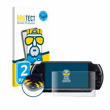 Face avant d’un emballage produit avec le logo de la marque BROTECT. À côté, l’appareil Sony PSP 3004 est représenté avec la p