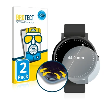 Face avant d’un emballage produit avec le logo de la marque BROTECT. À côté, l’appareil Montres (Circulaire, ø: 44 mm) est rep