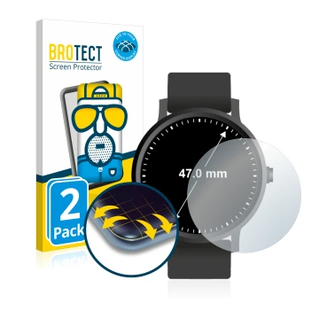Face avant d’un emballage produit avec le logo de la marque BROTECT. À côté, l’appareil Montres (Circulaire, ø: 47 mm) est rep