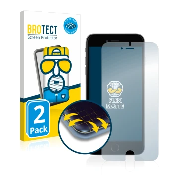 Face avant d’un emballage produit avec le logo de la marque BROTECT. À côté, l’appareil Apple iPhone 6S Plus est représenté av