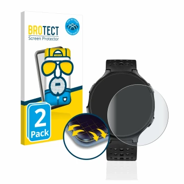 Face avant d’un emballage produit avec le logo de la marque BROTECT. À côté, l’appareil Garmin Forerunner 235 est représenté a