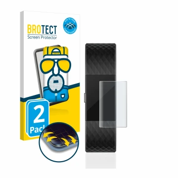 Face avant d’un emballage produit avec le logo de la marque BROTECT. À côté, l’appareil Fitbit Charge 2 est représenté avec la