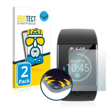 Face avant d’un emballage produit avec le logo de la marque BROTECT. À côté, l’appareil Polar M600 est représenté avec la prot