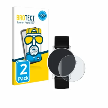 Face avant d’un emballage produit avec le logo de la marque BROTECT. À côté, l’appareil Nokia Activité Steel HR (36 mm) est re