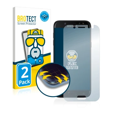 Face avant d’un emballage produit avec le logo de la marque BROTECT. À côté, l’appareil Samsung Galaxy J5 2017 est représenté 