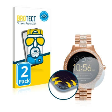 Face avant d’un emballage produit avec le logo de la marque BROTECT. À côté, l’appareil Fossil Q Venture est représenté avec l