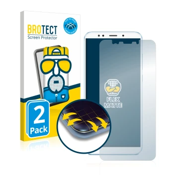 Face avant d’un emballage produit avec le logo de la marque BROTECT. À côté, l’appareil Xiaomi Redmi 5 Plus est représenté ave