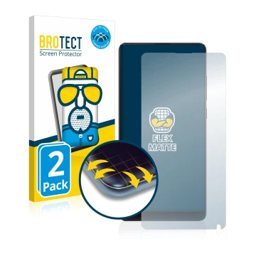 Face avant d’un emballage produit avec le logo de la marque BROTECT. À côté, l’appareil Xiaomi Mi Mix 2S est représenté avec l