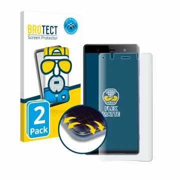 Face avant d’un emballage produit avec le logo de la marque BROTECT. À côté, l’appareil Sony Xperia XZ2 Premium est représenté