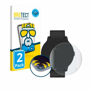 Face avant d’un emballage produit avec le logo de la marque BROTECT. À côté, l’appareil Garmin vivoactive 3 Music est représen