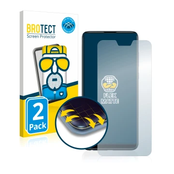 Face avant d’un emballage produit avec le logo de la marque BROTECT. À côté, l’appareil ASUS ZenFone Max Pro (M2) ZB631KL est 