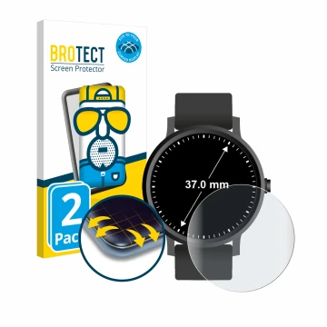 Face avant d’un emballage produit avec le logo de la marque BROTECT. À côté, l’appareil Circulaire Displays (ø: 37 mm) est rep