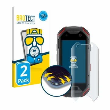 Face avant d’un emballage produit avec le logo de la marque BROTECT. À côté, l’appareil Unihertz Atom est représenté avec la p