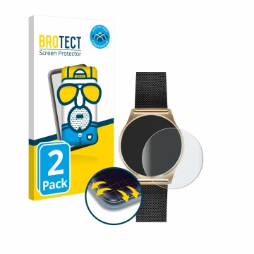 Face avant d’un emballage produit avec le logo de la marque BROTECT. À côté, l’appareil Xlyne X-Watch Joli XW Pro est représen