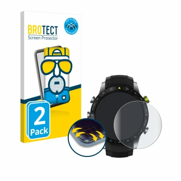 Face avant d’un emballage produit avec le logo de la marque BROTECT. À côté, l’appareil Garmin Marq Athlete est représenté ave