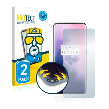 Face avant d’un emballage produit avec le logo de la marque BROTECT. À côté, l’appareil OnePlus 7 Pro est représenté avec la p