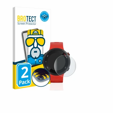 Face avant d’un emballage produit avec le logo de la marque BROTECT. À côté, l’appareil Garmin Forerunner 45 est représenté av