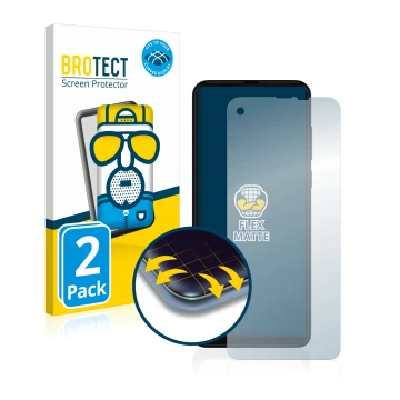 Face avant d’un emballage produit avec le logo de la marque BROTECT. À côté, l’appareil Motorola One Vision est représenté ave